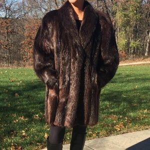 Vintage Beaver 3/4 length coat, Drk Brn, Ex Cond